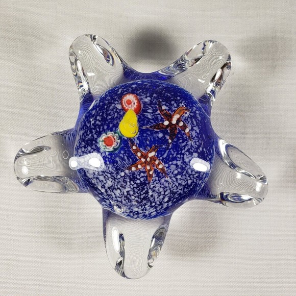 Art Glass Starfish Paperweight Starfish Shape w/ Ocean Floor Scene Millefiori 4" - Picture 1 of 9